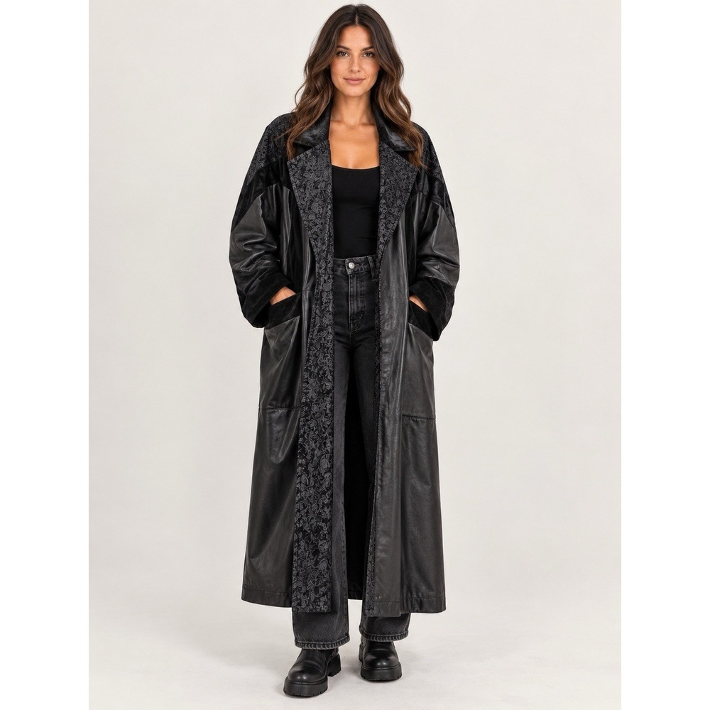 Vtg 90s Streetwear Prestons & York S  Gothic Paisley Leather Trench Coat Jacket